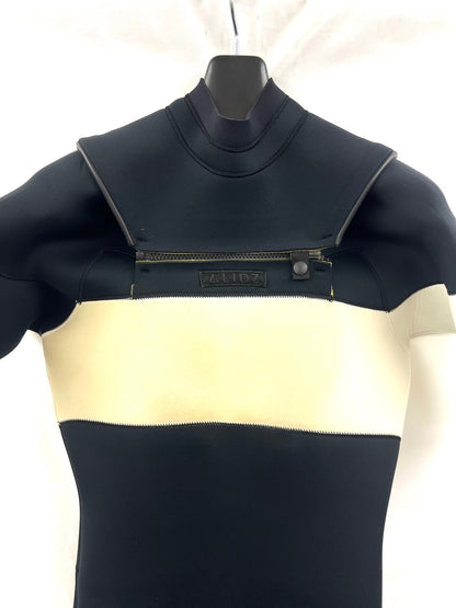 中古ウェットスーツ / 2/2mmflap zip/ puzzle /半袖spring/サイズ《メンズＬspcialJUNBOO》サーフィン専用/グライズ/シルバー/secondnopp164